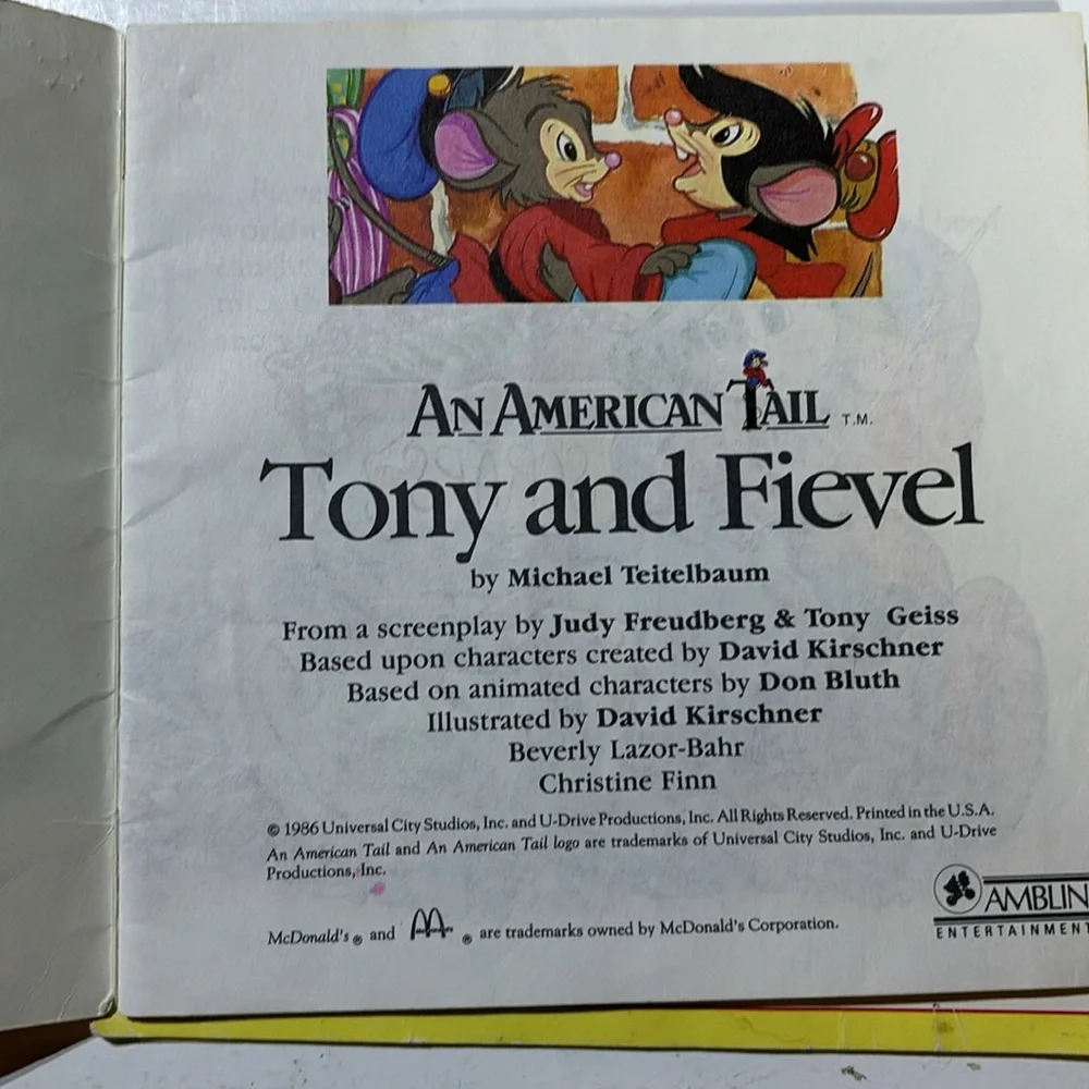 An American Tail FIEVEL’S FRIENDS AN AMERICAN TAIL TONY AND FIEVEL 1980s